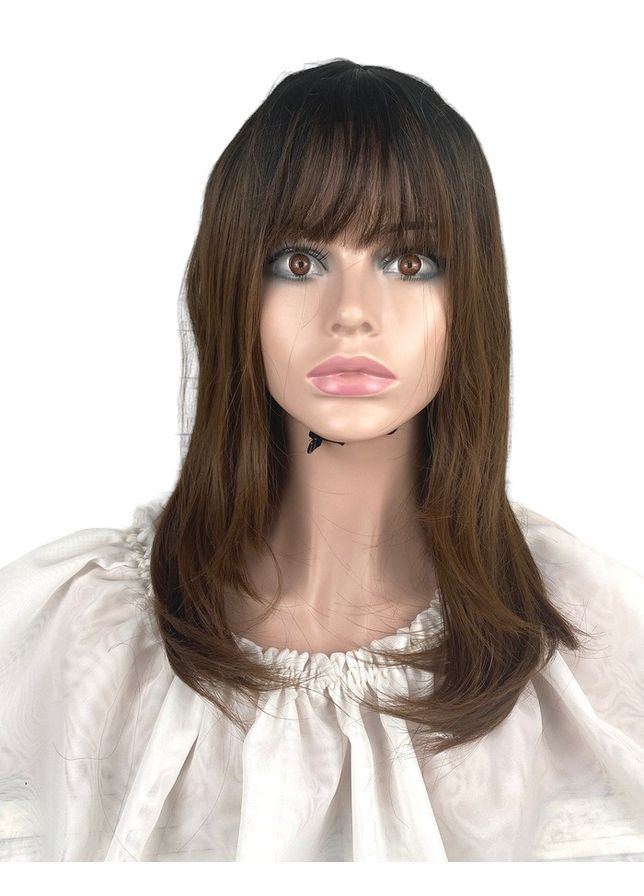 Перука жіноча середньої довжини прямої з темним корінням проділом і чубчиком. No Brand 7231 (278824709)