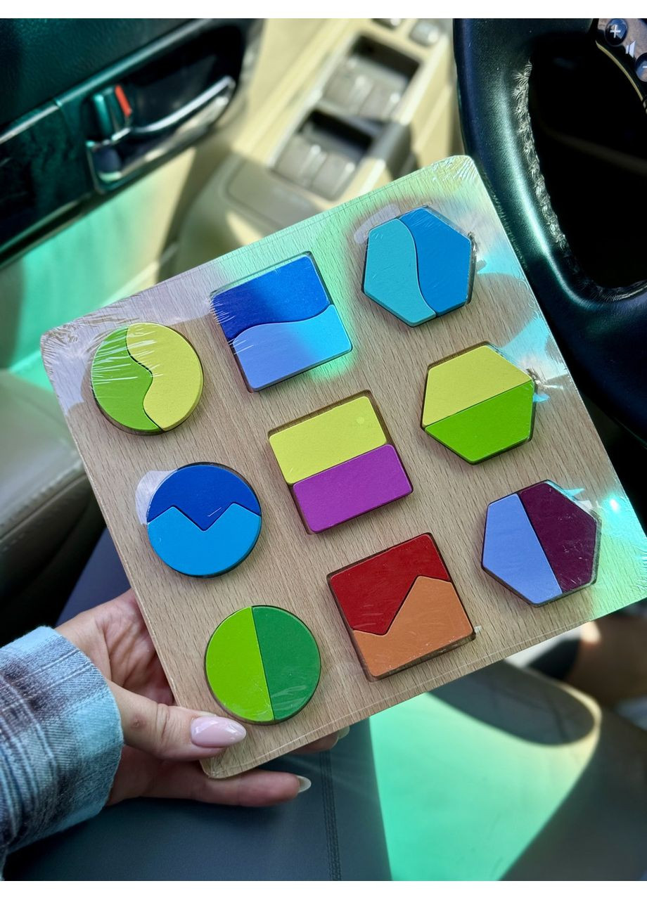 Дерев’яний сортер-пазл з геометричними фігурами, що складаються з частин No Brand (364553185)