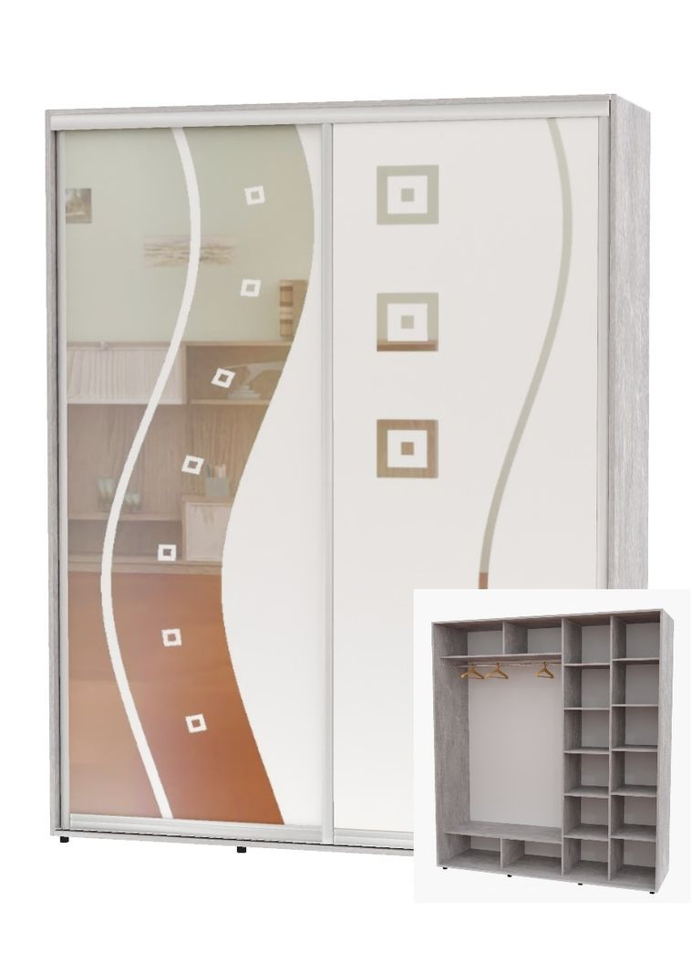 Шкаф-купе двухдверный 200*60*220 Индастриал Зеркало с пескоструйным рисунком Алекса (360454325)