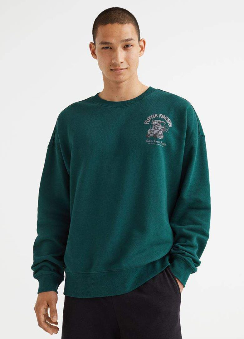 Зелений світшот оверсайз з бавовни H&M однотонний (327729812)