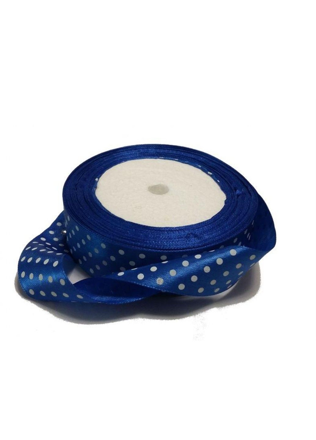 Стрічка атласна в білий горох колір - Синій, бобіна 23 м, ширина 2.5 см No Brand (334343182)