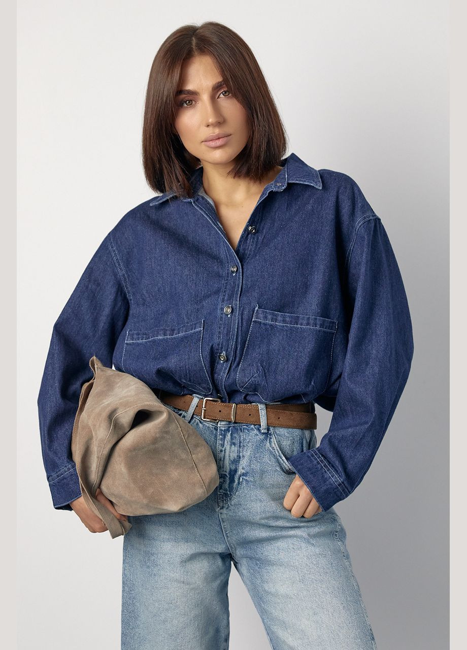 Джинсова сорочка з кишенями на металевих гудзиках Lurex (317211741)