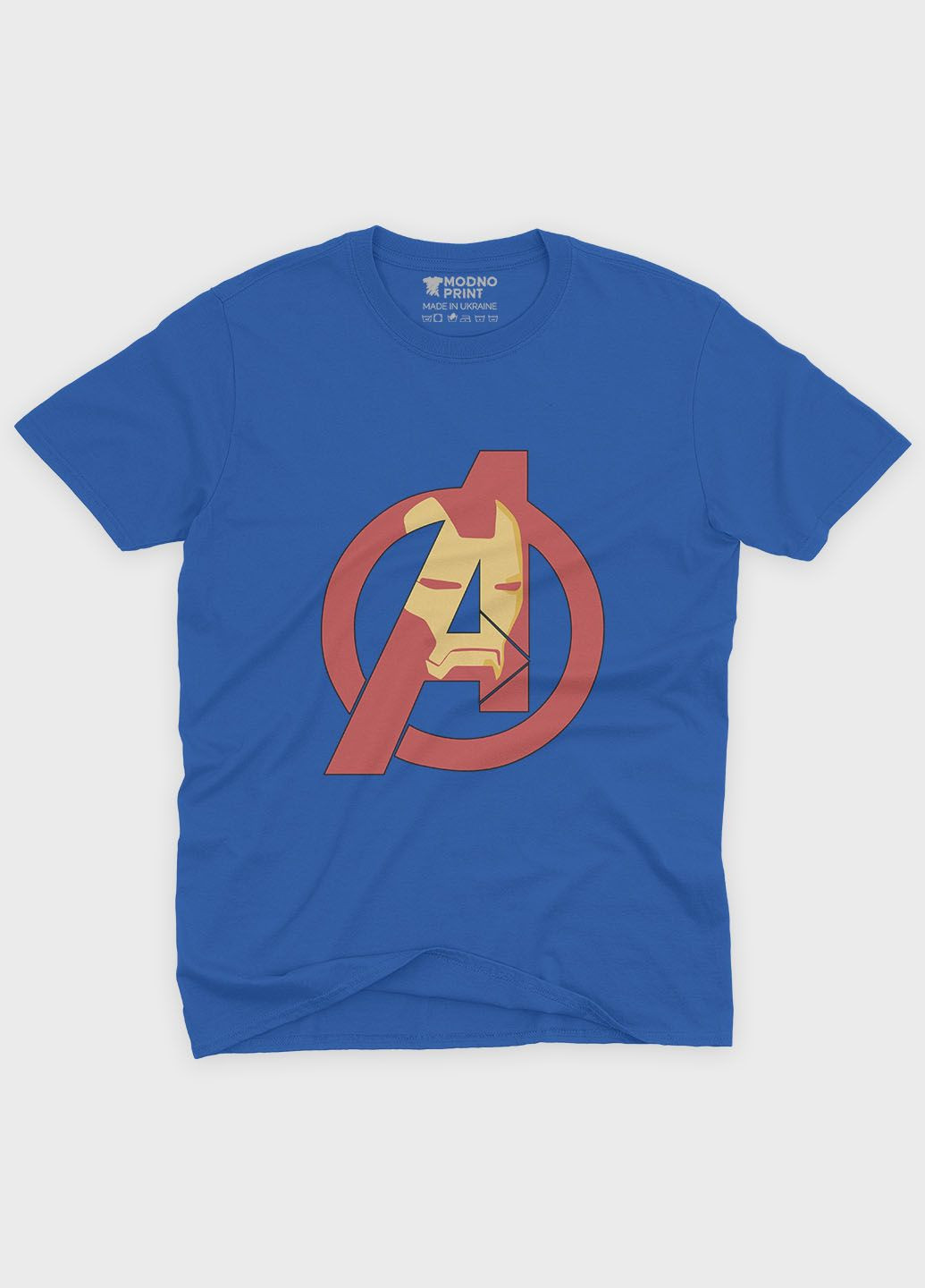Синяя демисезонная футболка для мальчика с принтом супергероя - железный человек (ts001-1-brr-006-016-007-b) Modno