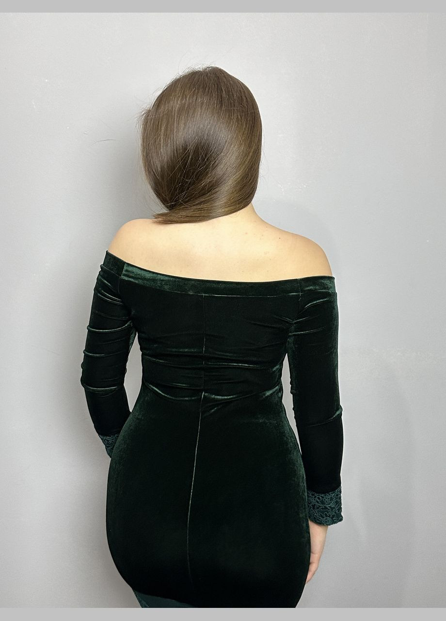 Зелена сукня жіноча дизайнерська зелена оксамитова вечірня міні коротка до колін mkeng0923-3 Modna KAZKA