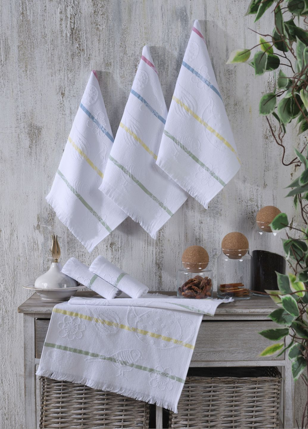 Набор кухонных полотенец 40х60 см, 6 шт Saheser полоска белый