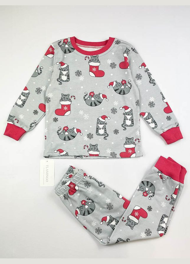 Серая зимняя пижама для девочки Фламинго