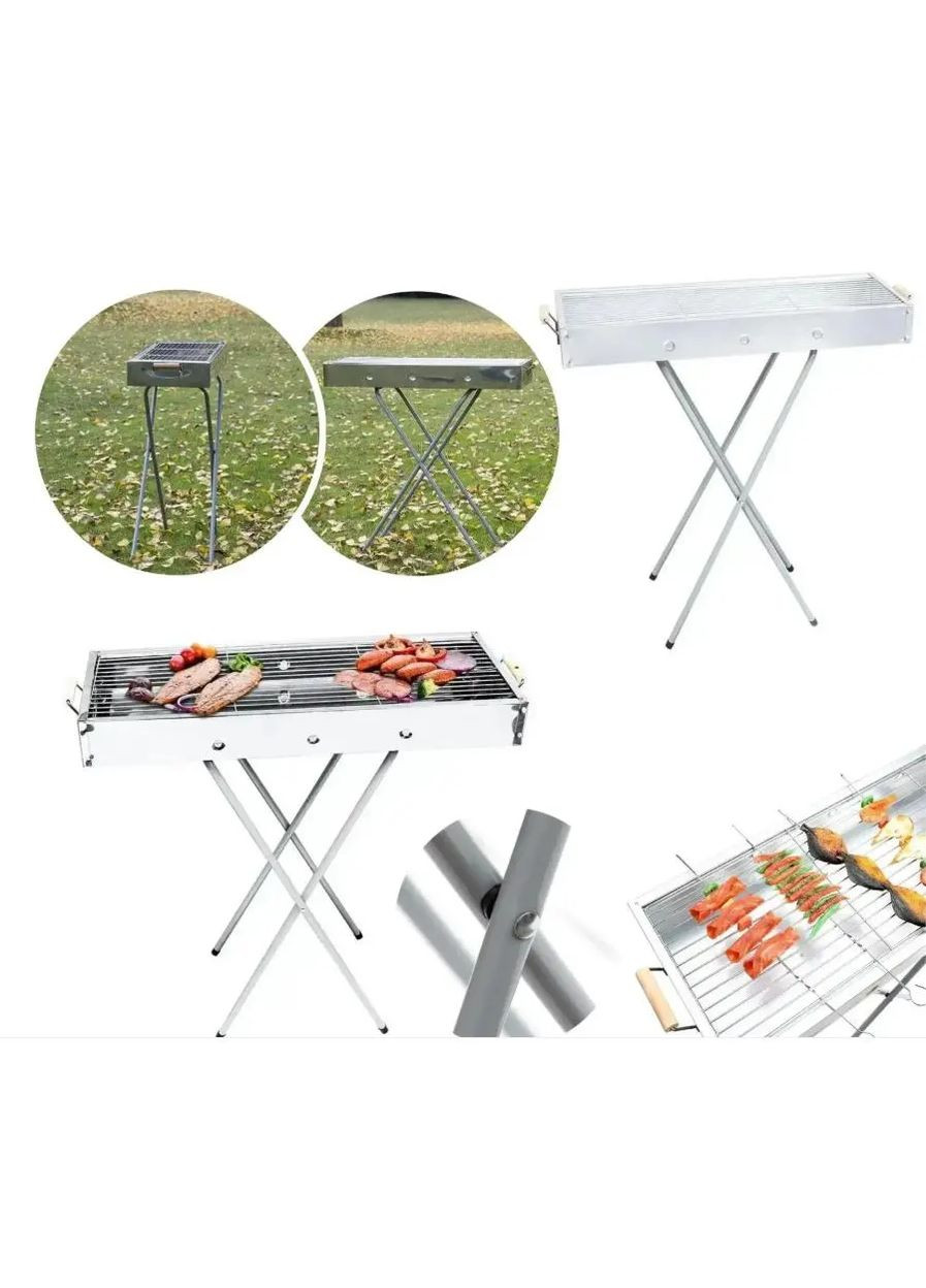 Переносний мангал барбекю гриль BARBECUE TRAY 770SS MD-008 70х30х70 см з решіткою, металевий портативний мангал Domotec (363833282)