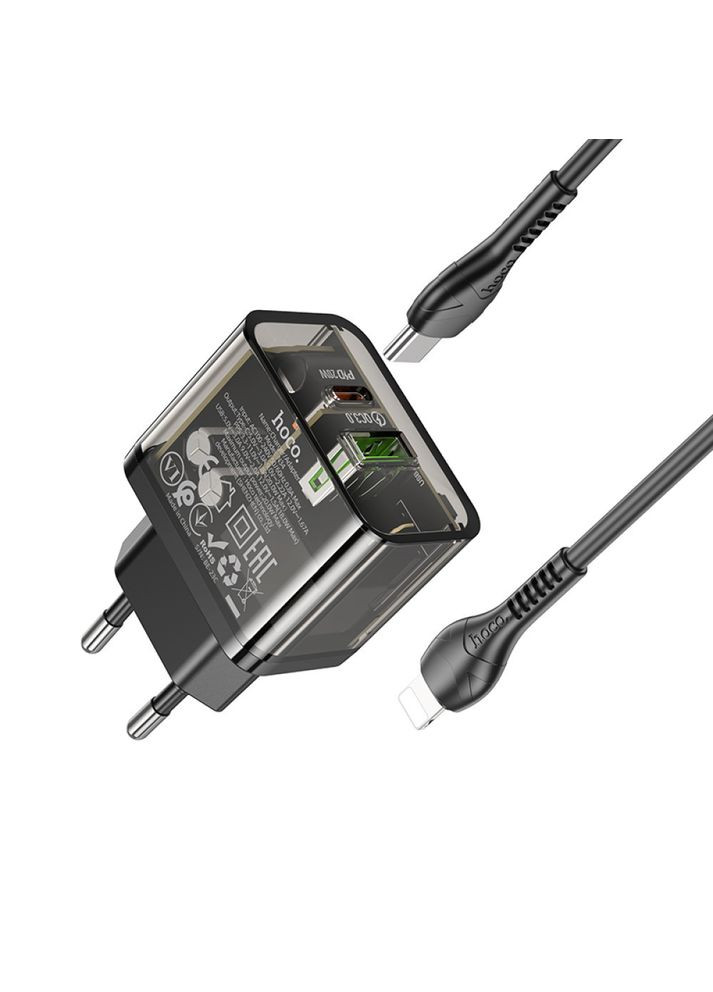 Мережевий зарядний пристрій N34 Dazzling PD20W+QC3.0 Type-C to Lightning швидка зарядка Hoco (355412601)