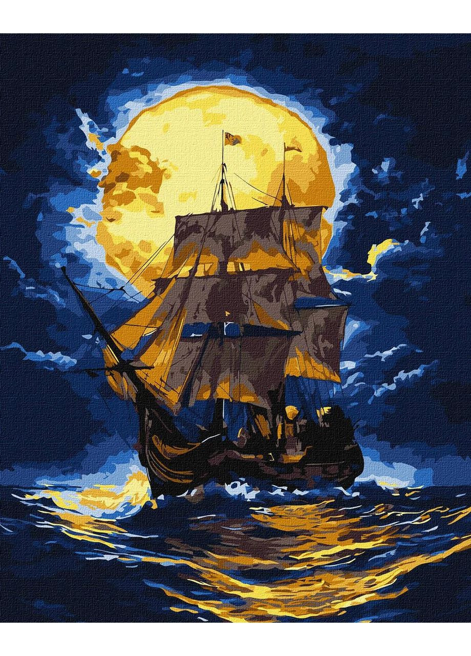 Картина по номерам Пейзаж. Корабль в море с красками металлик 40*50 см KHO 6375 Ідейка (362534062)
