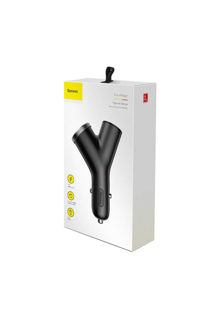 Автомобільний зарядний пристрій USB+cigarette lighter extended car charger 3.1 A Black Baseus Y type dual (340278281)