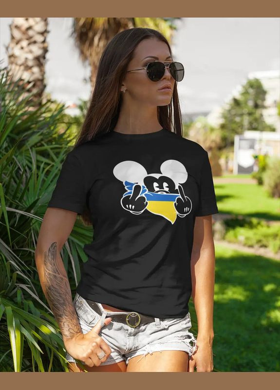 Черная летняя футболка женская натуральная патриотическая с украинской символикой черная xs с коротким рукавом Mishe 11000043
