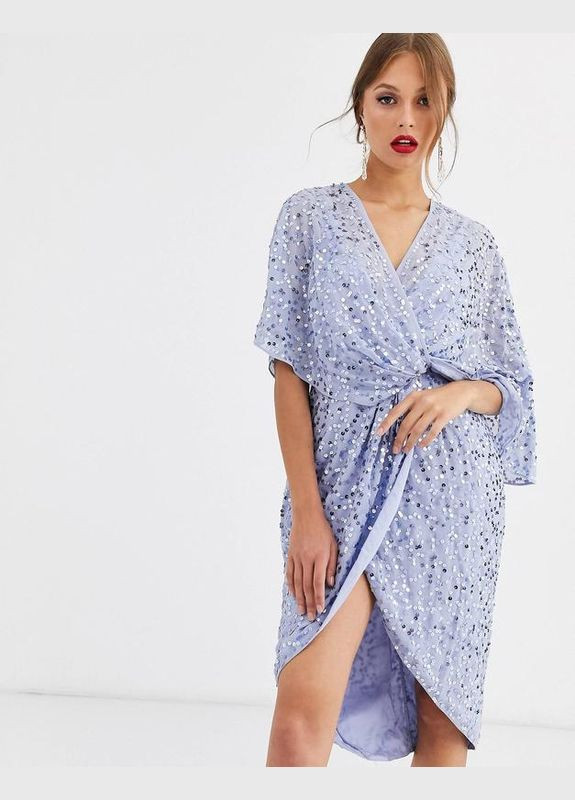 Голубое платье меди вечернее с пайетками Asos