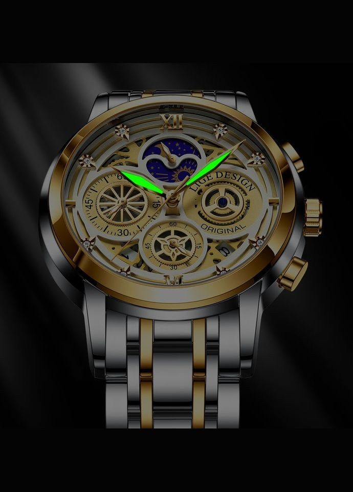 Часы мужские наручные кварцевые классические Lige 8942-Black (329443054)