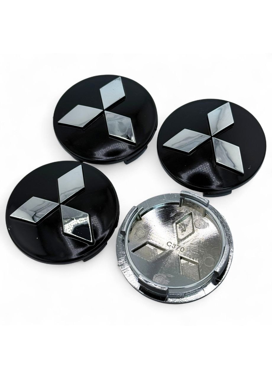 Ковпачки в диски 60/54 заглушка для дисків Міцубісі Чорні з хромом (4 шт.) No Brand (364958823)