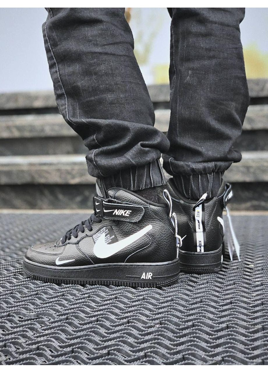 КРОСІВКИ ЖІНОЧІ NIKE AIR FORCE 1 HIGH BLACK WHITE 1 НАЙК АІР ФОРС 1 ПРЕМІУМ No Brand чорні демісезони (367174369)