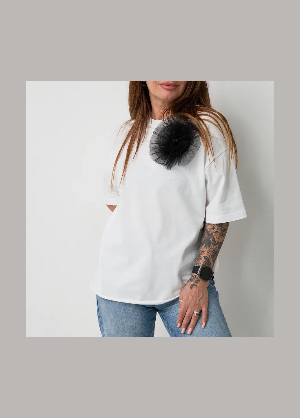 Футболка женская оверсайз "Цветок" белого цвета (1111M963) No Brand - (335811797)