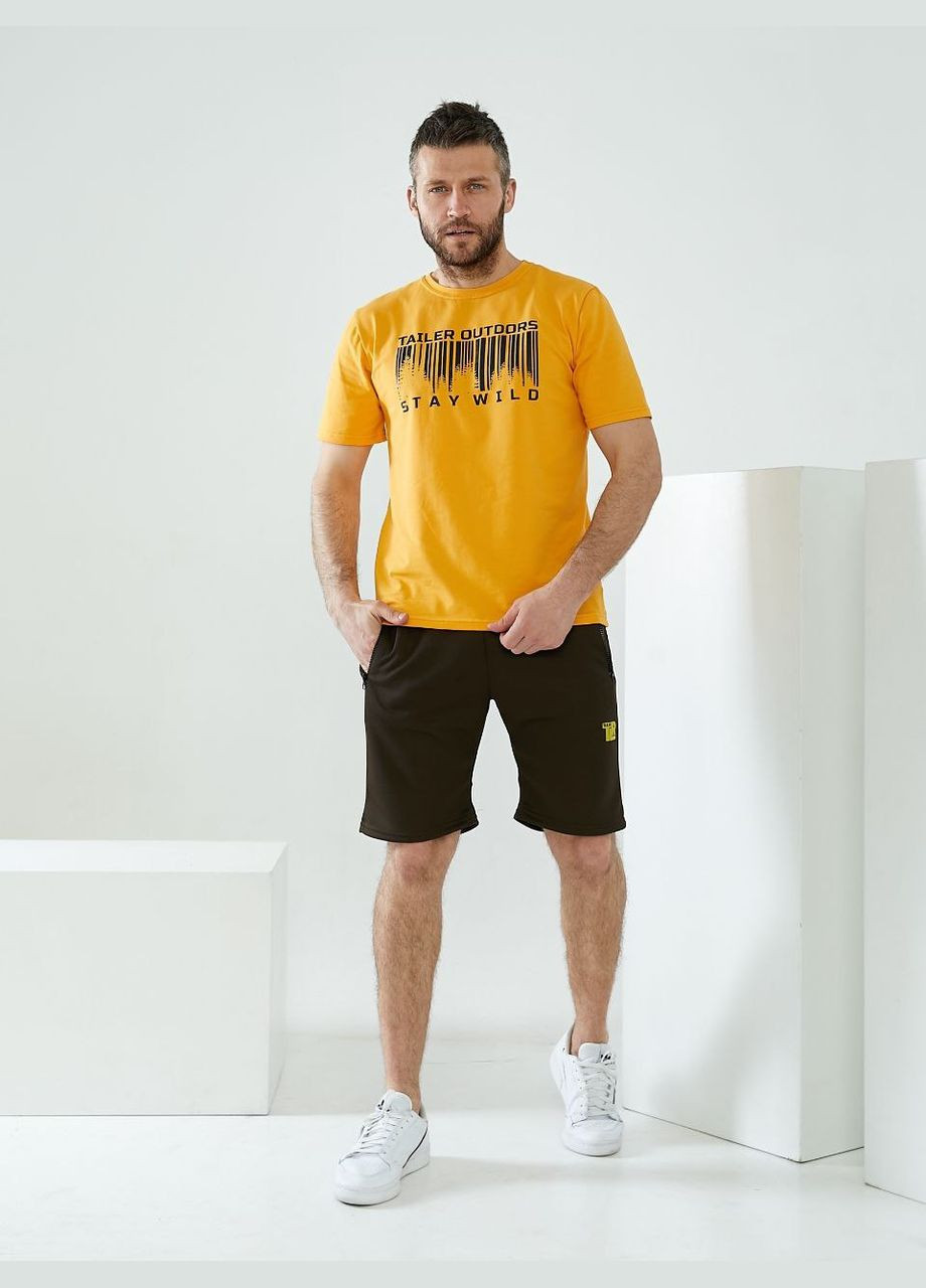 Желтая футболка мужская с коротким рукавом No Brand
