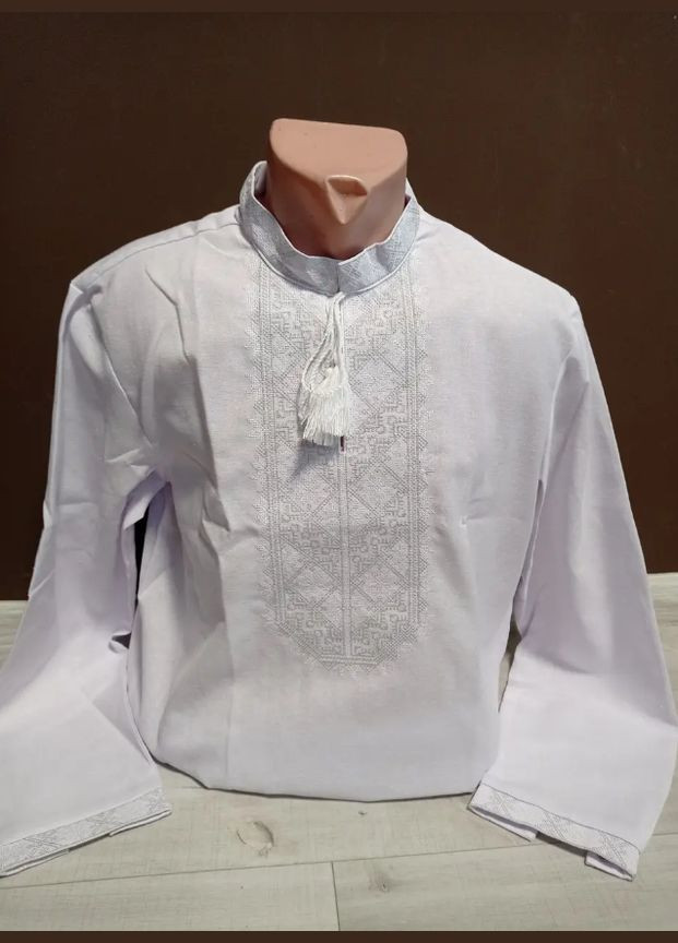 Белая дизайнерская мужская белая вышиванка с белой вышивкой и длинным рукавом украинатд 48-60 размеры домотканая узор украинская символика прямой домотканное полотно (313099980)