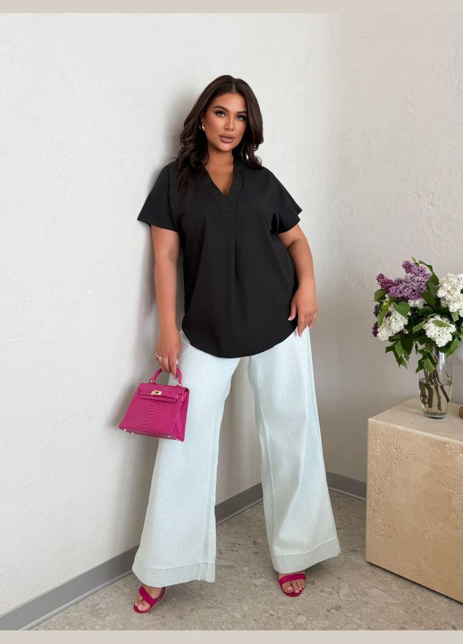 Чорна блузка жіноча великого розміру весна літо No Brand