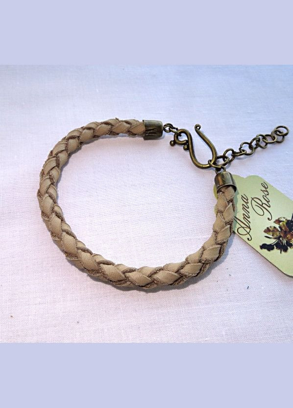 Шкіряний чоловічий тонкий сірий плетений браслет ручної роботи "Мішель" No Brand (358224545)