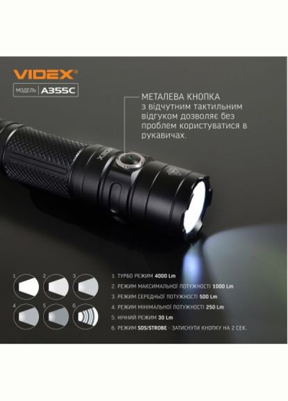 Ліхтарик Videx vlf-a355c 4000lm 5000k (268140412)