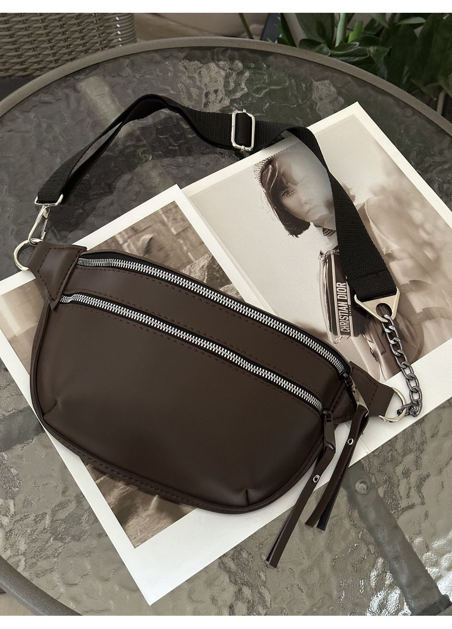 Бананка сумочка через плече жіноча з екошкіри коричнева No Brand (356178998)