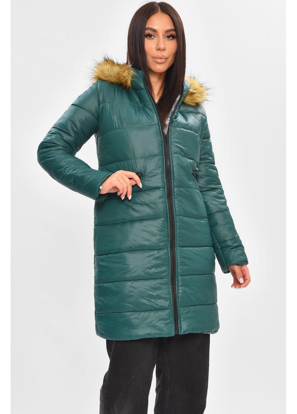 Темно-зелена демісезонна куртка жіноча демісезонна темно-зеленого кольору Let's Shop