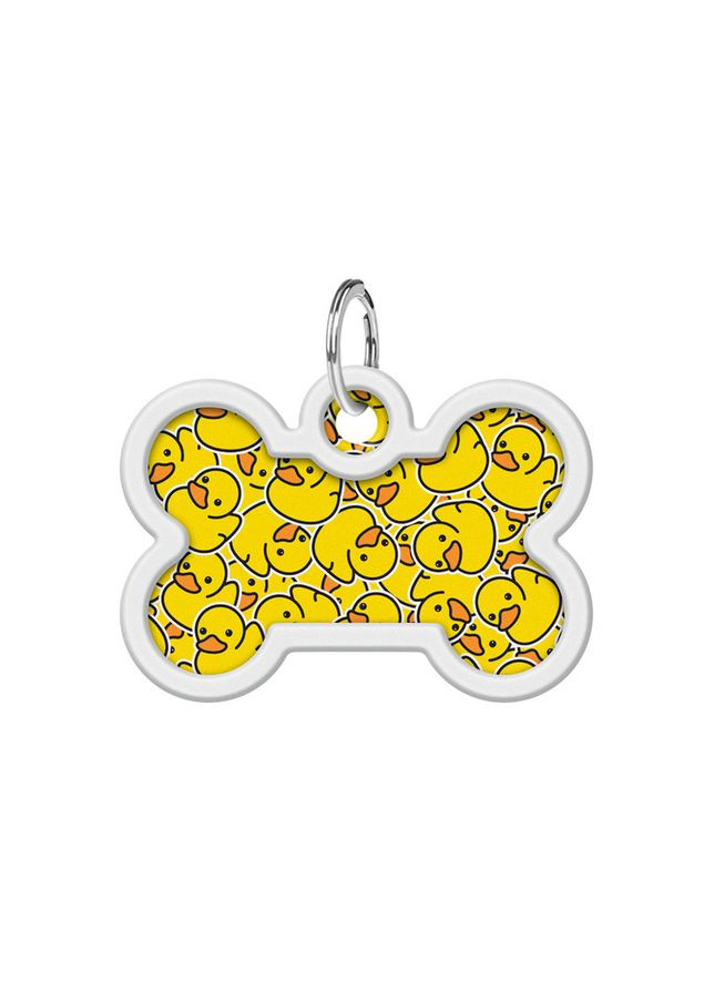 Адресник для собак і котів металевий Smart ID з QR паспортом, малюнок "Качки", кістка, Д 40 мм, Ш 28 мм WAUDOG (363199682)