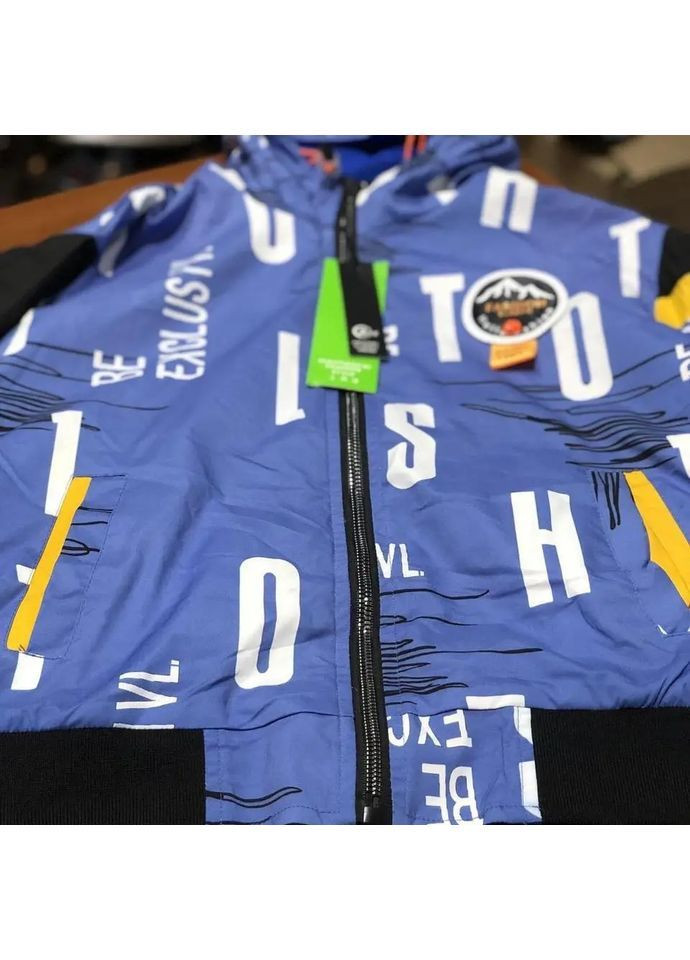 Синяя демисезонная подростковая двухсторонняя весенне-осенняя куртка для мальчика синяя с капюшоном Kids