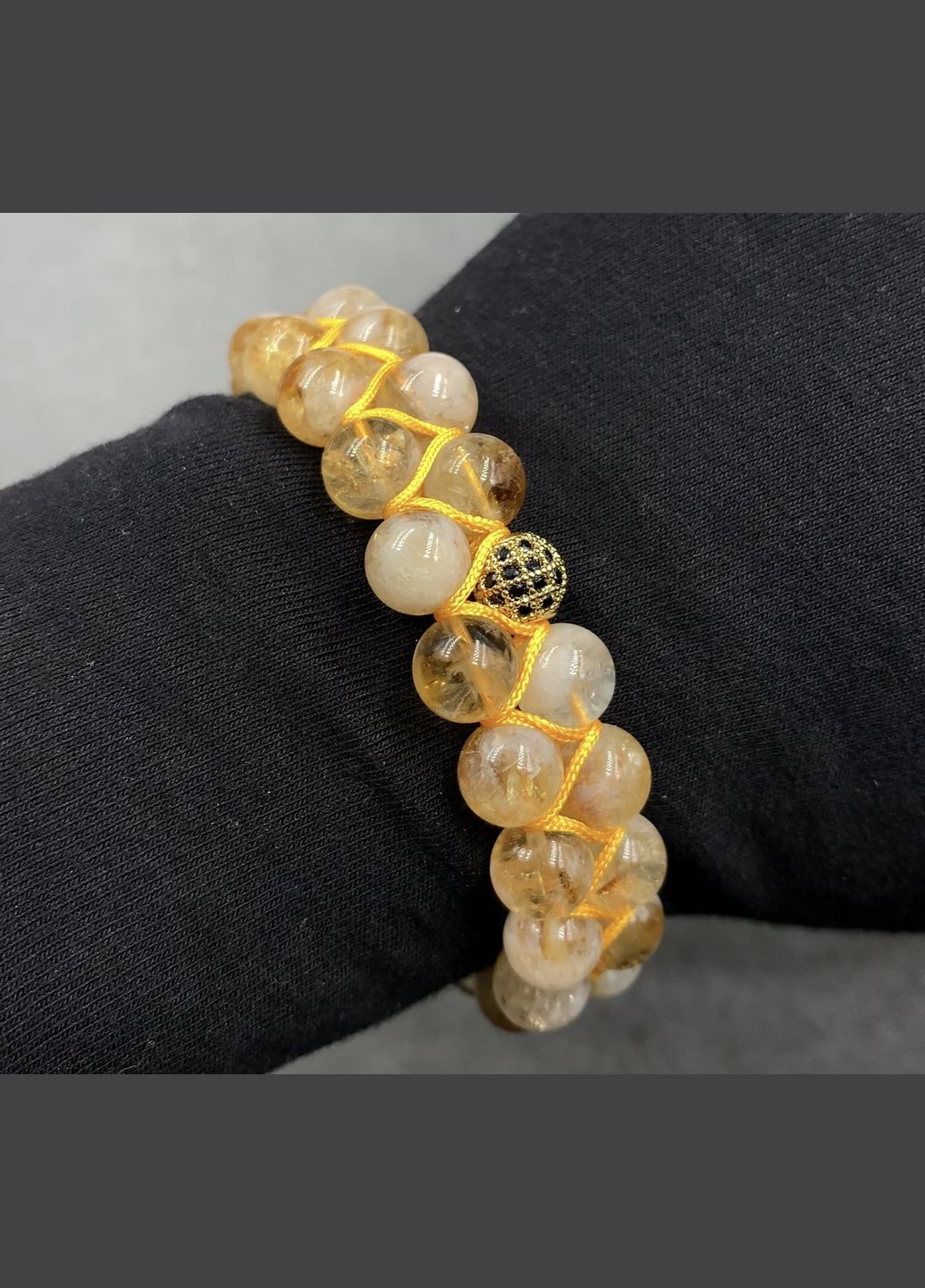 Подвійний плетений браслет із цитрину з кулею золотого кольору (80195) Hemst (334305621)