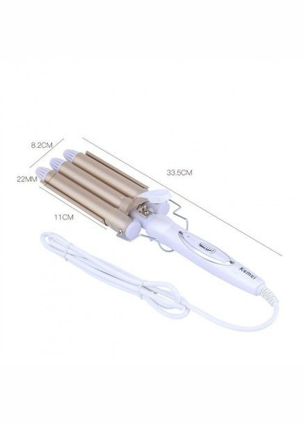 Професійна потрійна плойка для волосся керамічна щипці km-1010 Pro Золотисто-біла Kemei (306716540)
