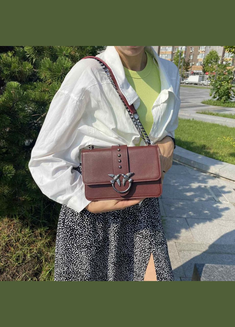 Женская мини сумочка клатч на цепочке с птичками экокожа бордовая зеленая (sku_771) No Brand (330576917)