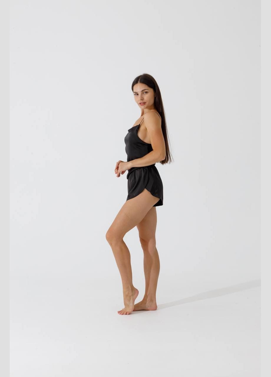 Чорна шорти + майка з італійського шовку, чорна, коротка на бретельках Shine