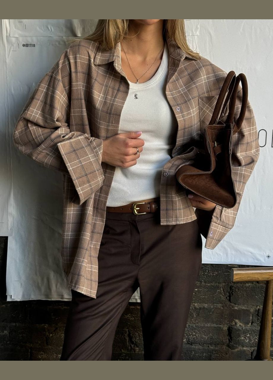 Коричневая рубашка в полоску No Brand