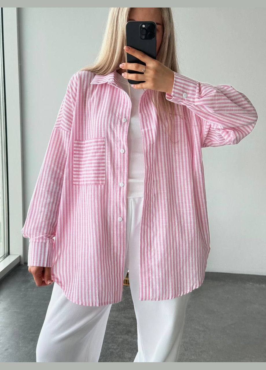 Розовая кэжуал рубашка в полоску Adelante с длинным рукавом