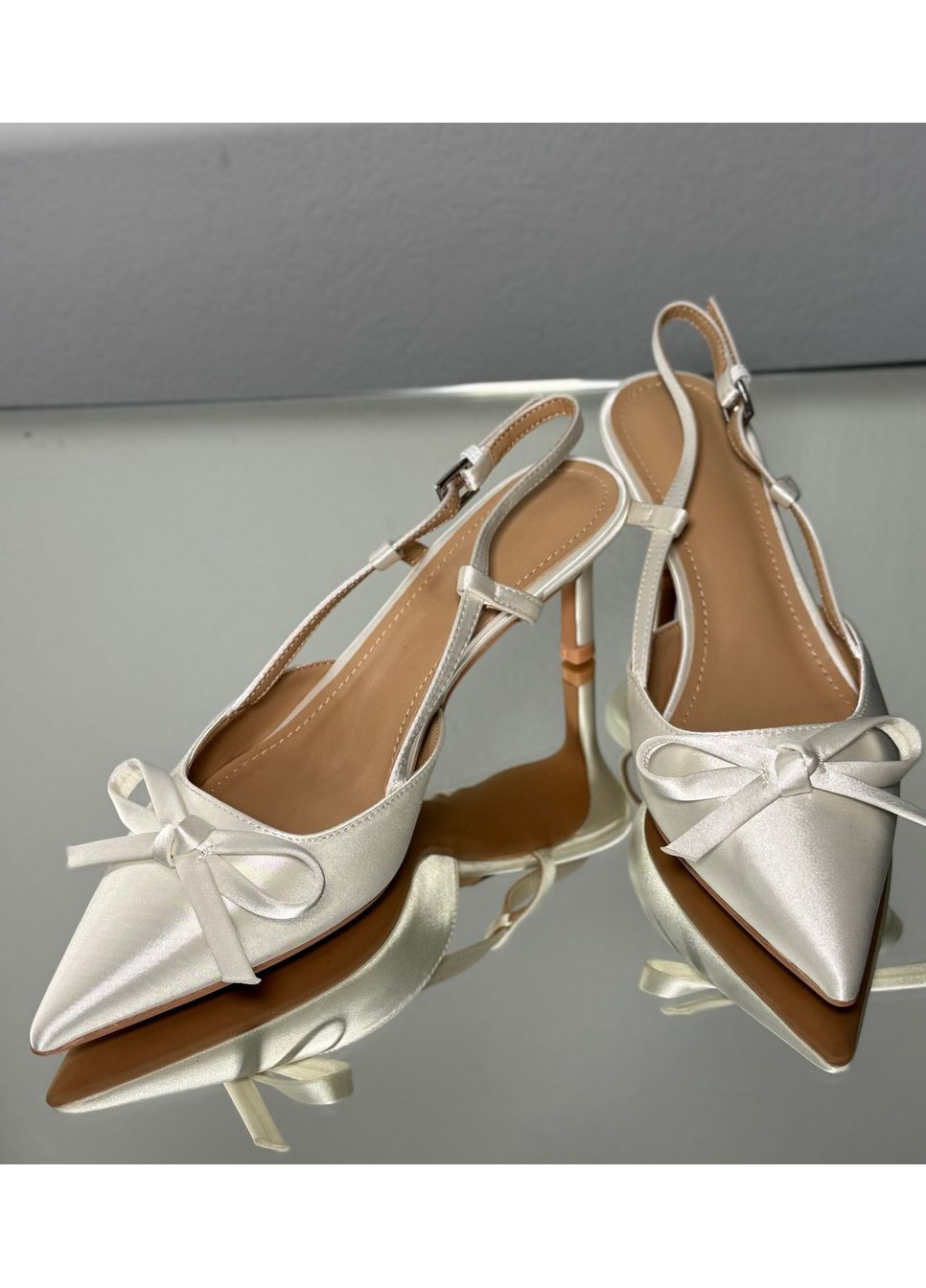 No Brand Жіночі туфлі слінгбек весільні для нареченої з бантиком 6,5 см білий з текстиль, — (351394518)