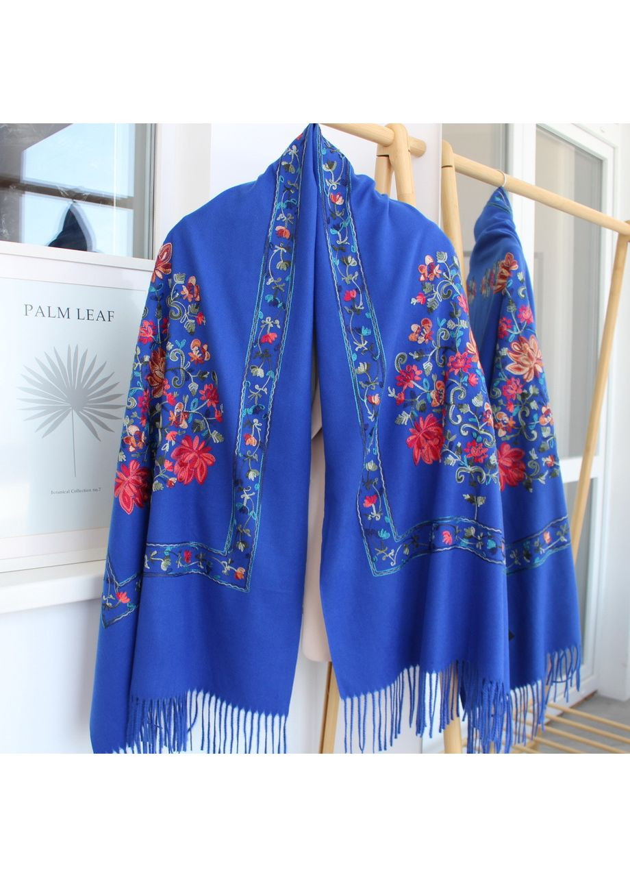 Кашеміровий шарф з шовковою вишивкою "Ваза квітів" синій 135009 Cashmere (358930939)