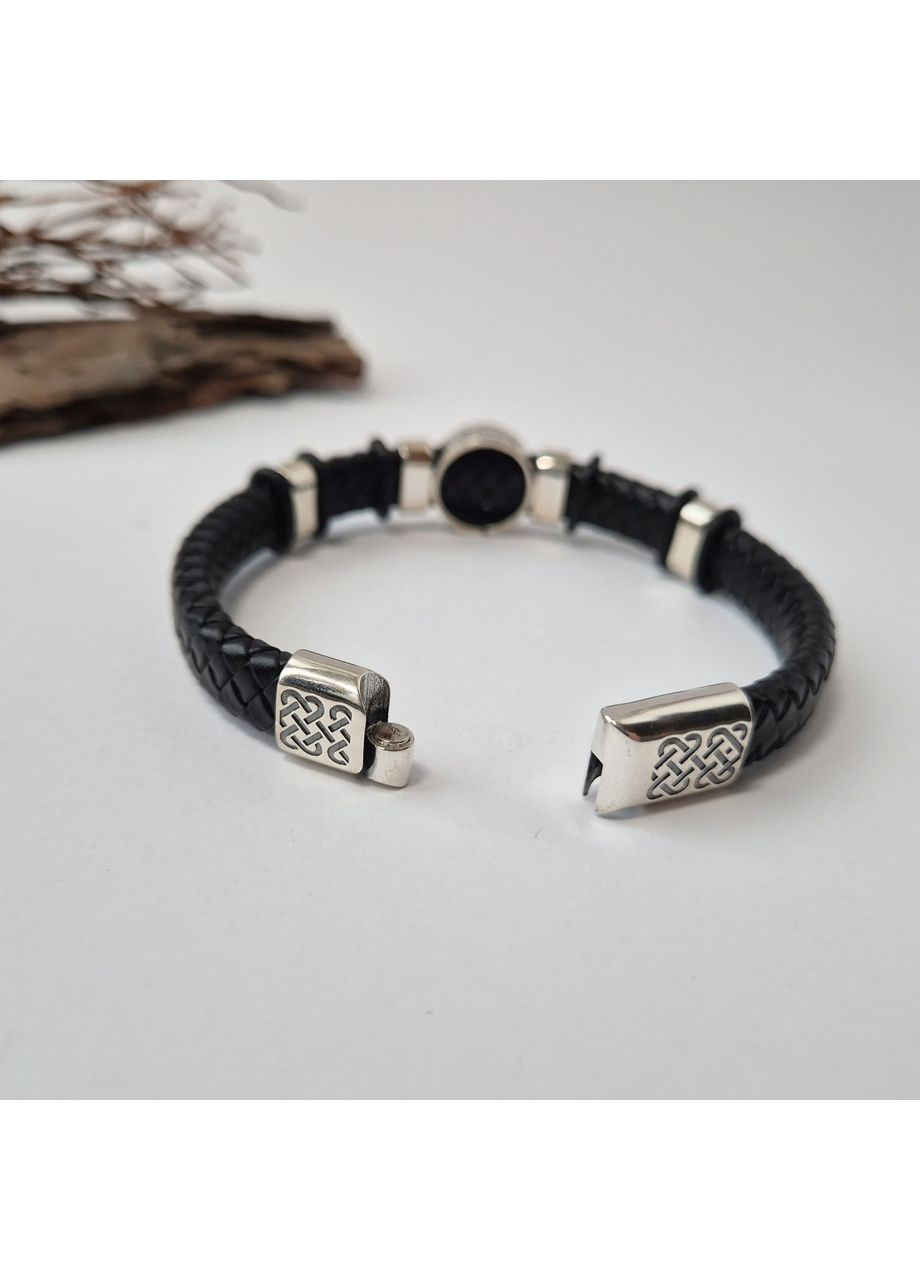 Срібний Шкіряний широкий браслет Оберіг Молот Тора 21 см срібло 925 проби Чорнене 75323 21.99г Nobrand (363969080)