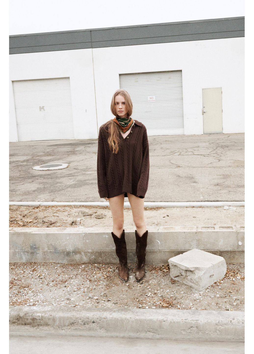 Коричневый демисезонный вязаный свитер с воротником поло Zara