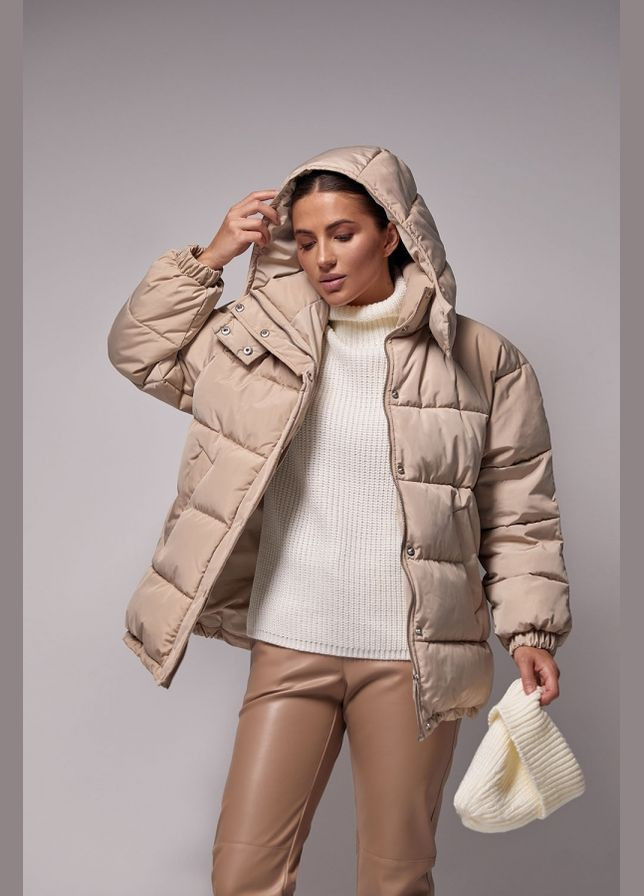 Бежевая зимняя зимняя куртка оверсайз с эко-пухом (3675) Bellise