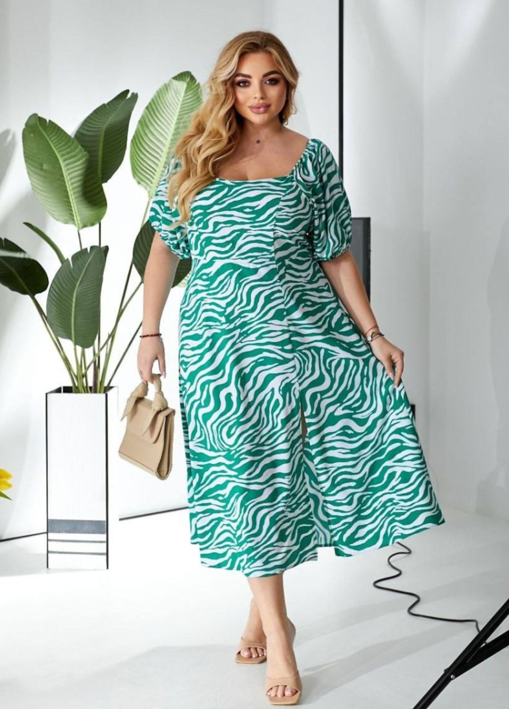Зелена повсякденний повсякденна жіноча сукня з візерунком No Brand з абстрактним візерунком