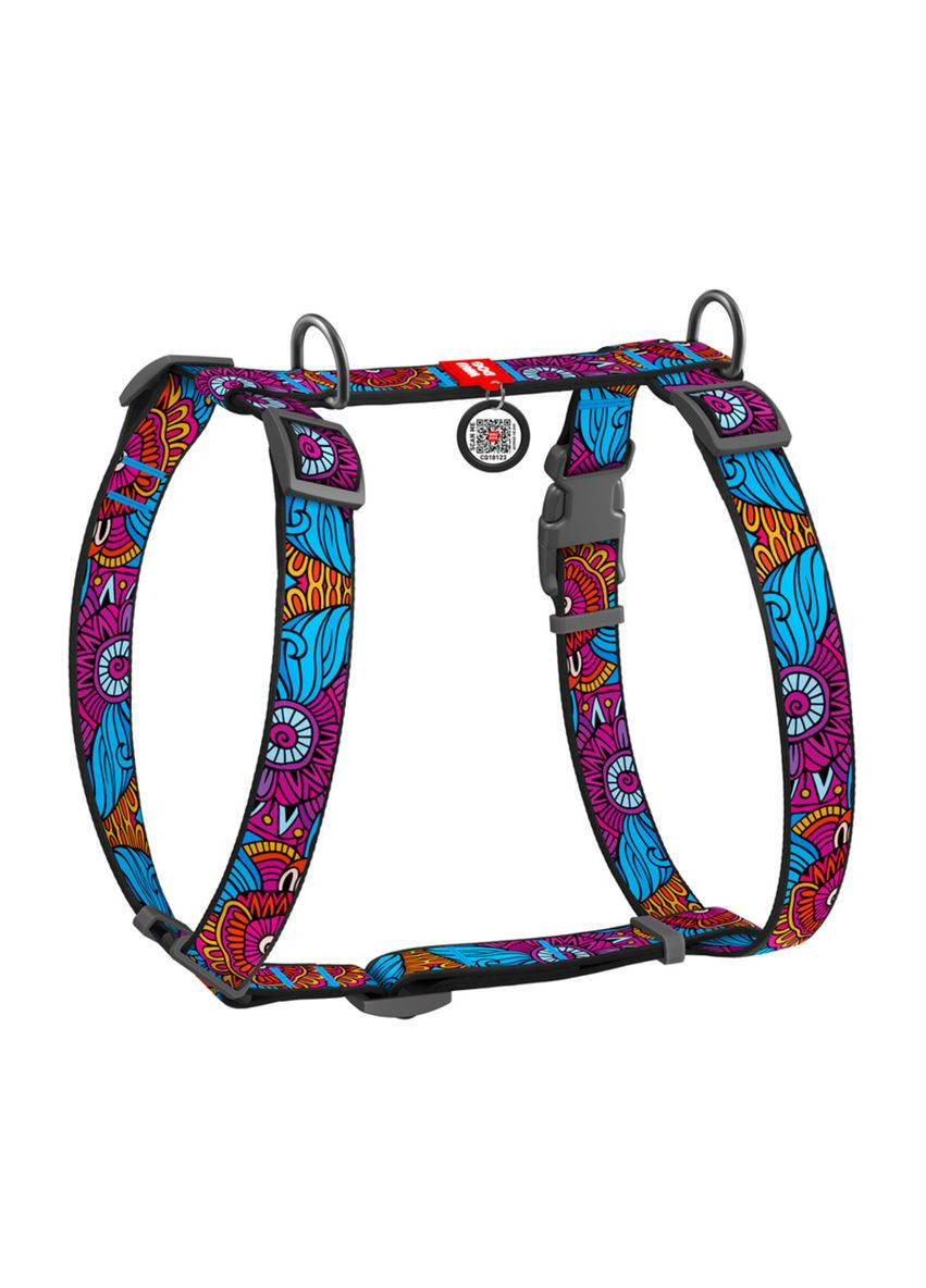 Шлея для собак Nylon с QR-паспортом, "Лето", пластиковый фастекс, S, Ш 15 мм, A 30-40, B 30-50 см WAUDOG (322124846)