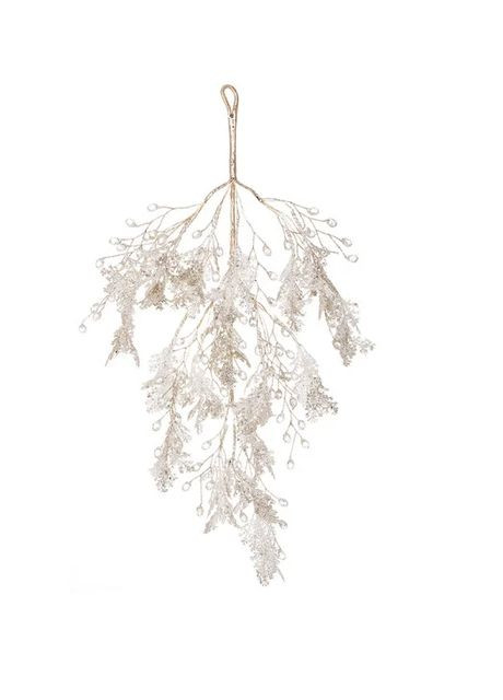 Декоративна підвіска з хвої та акрилових крапель 42см Білий з гліттером шампань No Brand (362666658)