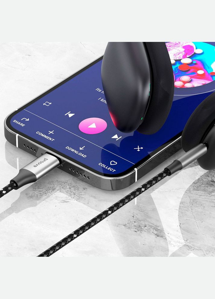 Кабель AUX Lightning to 3.5mm 1m SoundMeshgray | Шнур для підключення навушників IPhone Proove (296808637)