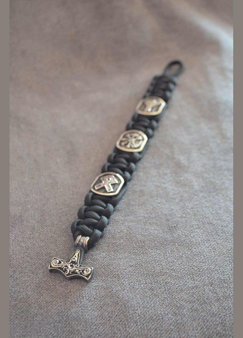 Браслет с Молотом Тора и рунами из паракорда переплет цвет под заказ + брелок в подарок No Brand (341738816)