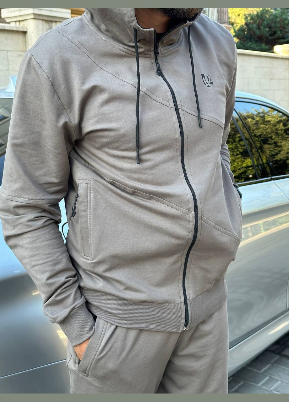 Бежево-серый мужской спортивный костюм на весну/лето из качественной турецкой двухнитки, повседневный костюм двойка No Brand 147.2-3 (300171451)