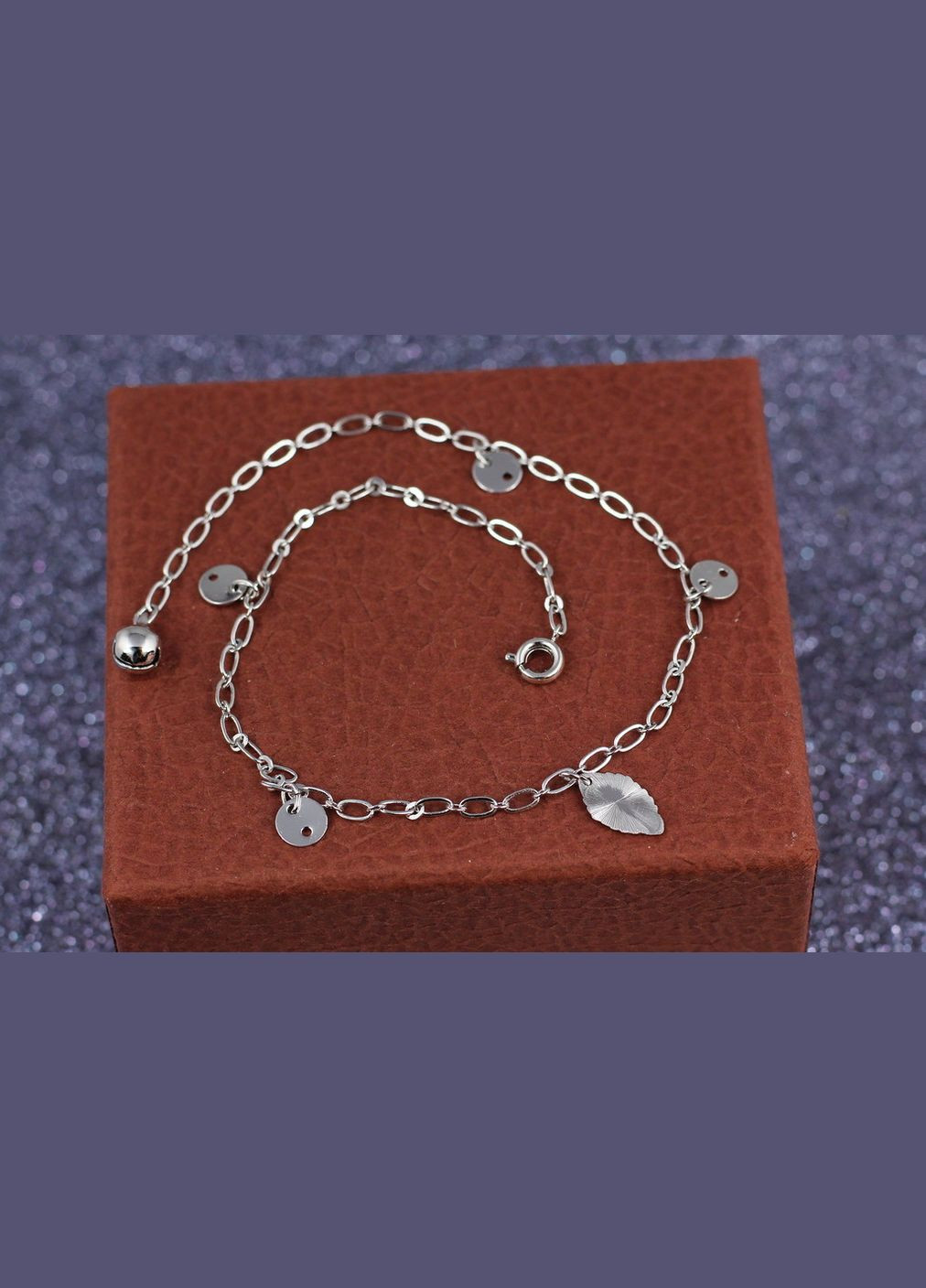 Браслет на ногу гудзики з листком на якірному ланцюгу 25 см 2 мм сріблястий Xuping Jewelry (316606681)