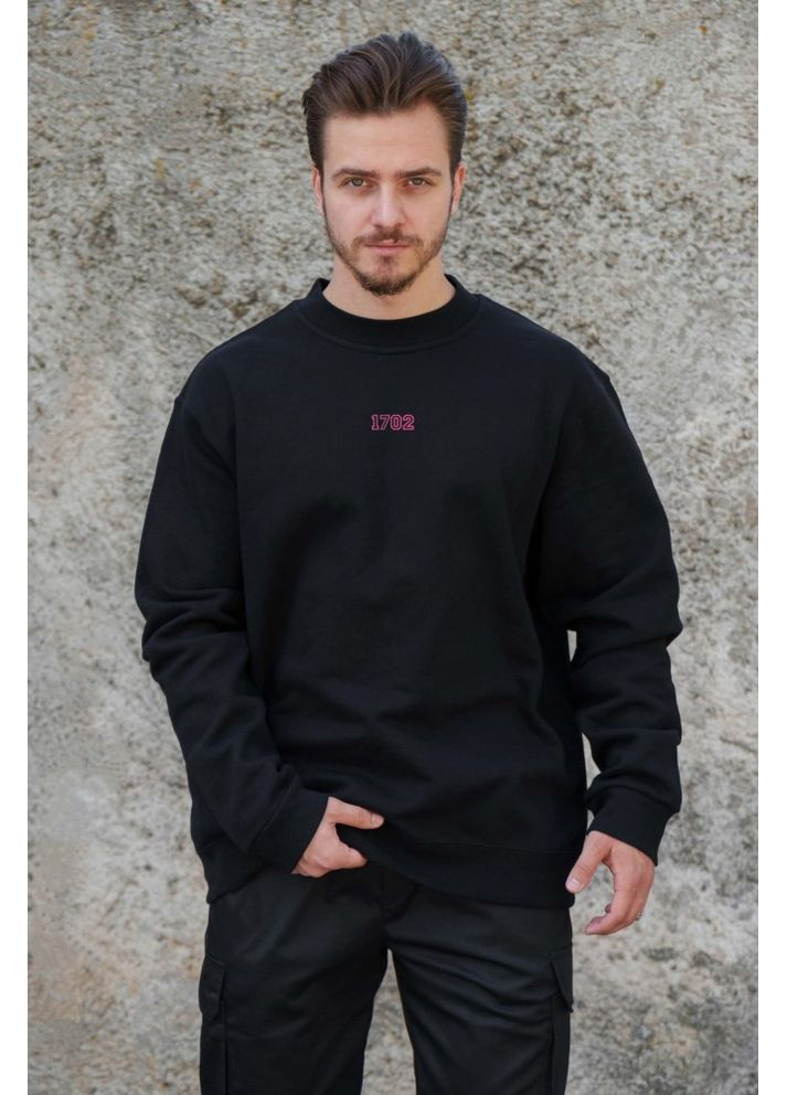 Черный утепленный оверсайз свитшот на флисе с принтом 1702 pink Without (362441493)