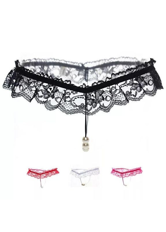 Ажурні трусики з перлами, мереживні трусики стрінги з перлинами No Brand (366871055)