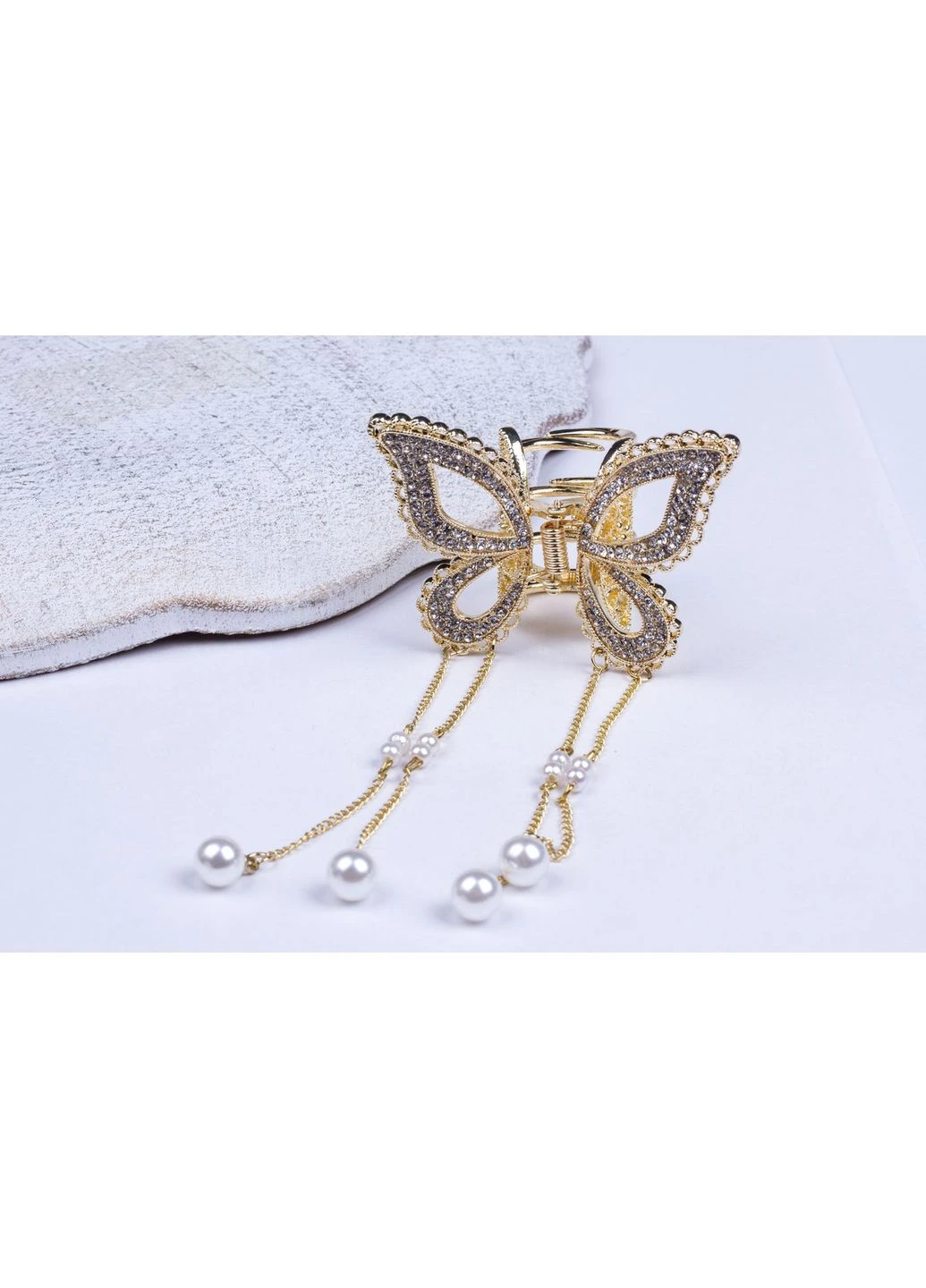 Заколка краб для волосся метелик золотиста металева з підвісками Fashion Jewelry (393951709)